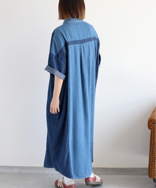 cepo(セポ)の「デニムミックスパッチワークシャツワンピース(シャツワンピース・レディース・ブルー系3/ブルー系2・M)」の13枚目の写真