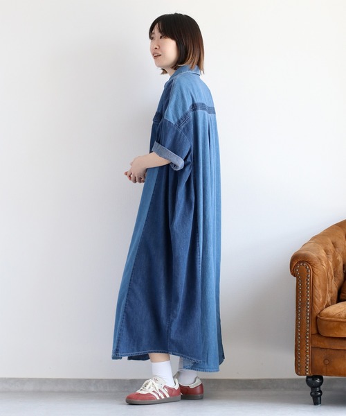 cepo(セポ)の「デニムミックスパッチワークシャツワンピース(シャツワンピース・レディース・ブルー系3/ブルー系2・M)」の9枚目の写真