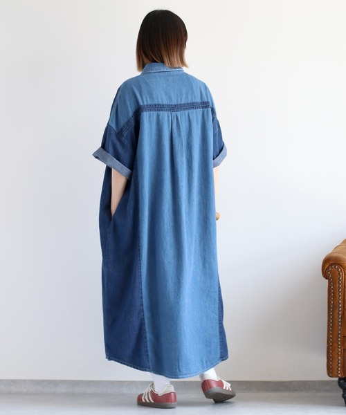 cepo(セポ)の「デニムミックスパッチワークシャツワンピース(シャツワンピース・レディース・ブルー系3/ブルー系2・M)」の8枚目の写真