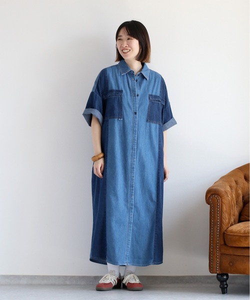 cepo(セポ)の「デニムミックスパッチワークシャツワンピース(シャツワンピース・レディース・ブルー系3/ブルー系2・M)」の6枚目の写真