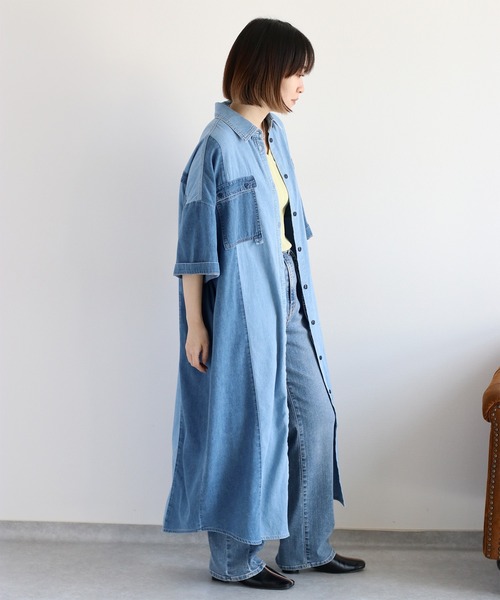 cepo(セポ)の「デニムミックスパッチワークシャツワンピース(シャツワンピース・レディース・ブルー系3/ブルー系2・M)」の18枚目の写真