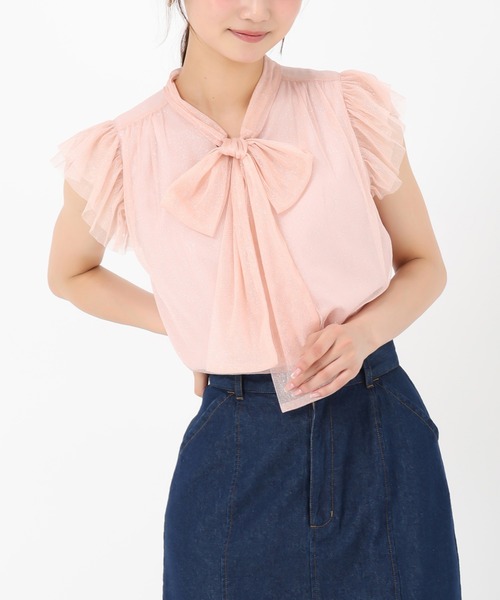 MISCH MASCH(ミッシュマッシュ)の「ラメチュールボウタイフリルブラウス(シャツ/ブラウス・レディース・イエロー/ピンク/ホワイト・フリ-)」の3枚目の写真