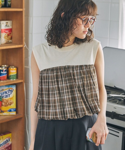 MONO-MART LADY'S(モノマートレディース)の「チェック柄 バルーンデザイン 切り替え タンクトップ(タンクトップ・レディース・ホワイト系/アイボリー系・FREE)」の19枚目の写真
