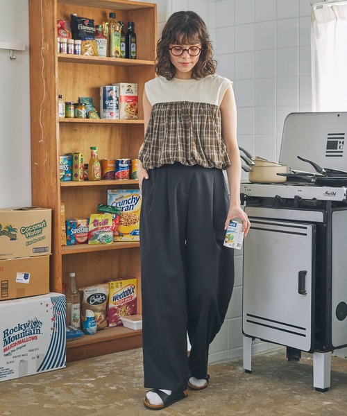 チェック柄 バルーンデザイン 切り替え タンクトップ MONO-MART