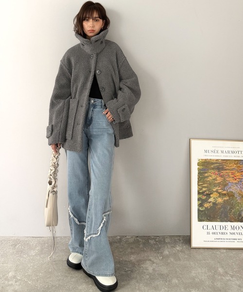 Java(ジャバ)の「《JaVaジャバコラボ》纏う大人ボアが包み込む♪ボアショートブルゾン(ブルゾン・レディース・アイボリー/ブラウン/チャコール・LARGE/SMALL/MEDIUM/X-LARGE)」の10枚目の写真