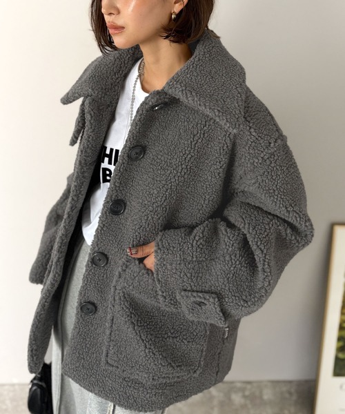 Java(ジャバ)の「《JaVaジャバコラボ》纏う大人ボアが包み込む♪ボアショートブルゾン(ブルゾン・レディース・アイボリー/ブラウン/チャコール・LARGE/SMALL/MEDIUM/X-LARGE)」の15枚目の写真