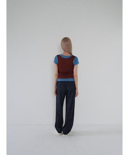 フェイクレイヤード トップス 2色 バイカラー 春 秋 韓国 nr8661 レイヤードパイピングトップス／layered piping top 長袖 クルー