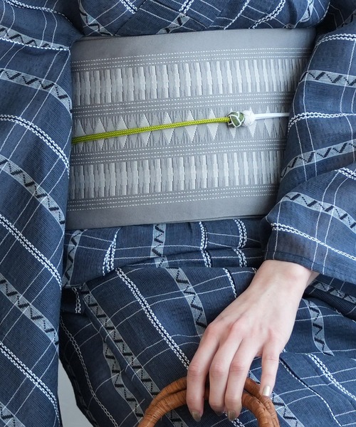 セール】浴衣3点セット utatane 綿麻 しじら織 紺鼠格子（浴衣