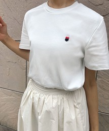 綿混選べる2タイプワンポイント刺繍シンプルTシャツ カットソー