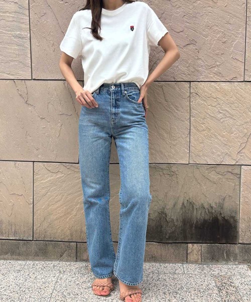 LOWO(ロワ)の「綿混選べる2タイプワンポイント刺繍シンプルTシャツ カットソー(Tシャツ/カットソー・レディース・ホワイト系その他/ホワイト系その他2・FREE)」の3枚目の写真