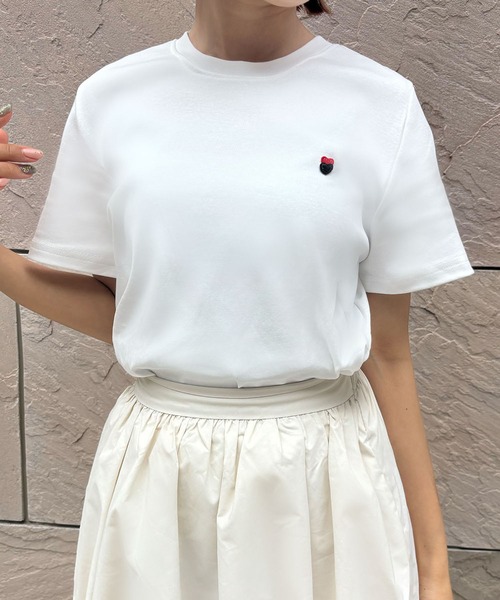 LOWO(ロワ)の「綿混選べる2タイプワンポイント刺繍シンプルTシャツ カットソー(Tシャツ/カットソー・レディース・ホワイト系その他/ホワイト系その他2・FREE)」の9枚目の写真