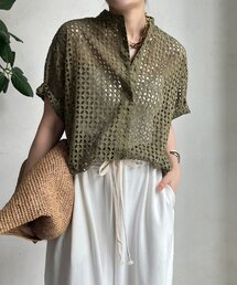 【WEB限定】カットワークレースハーフスリーブシャツ