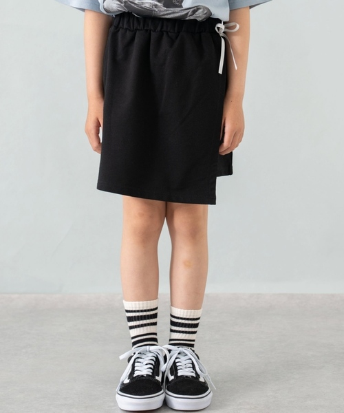 and D. petit main（アンドディープティマイン）の「【綿100%】カット台形ラップキュロット（スカート・キッズ・ベージュ/グレー/ブラック・90cm/110cm/130cm/120cm/140cm/100cm）」の2枚目の写真