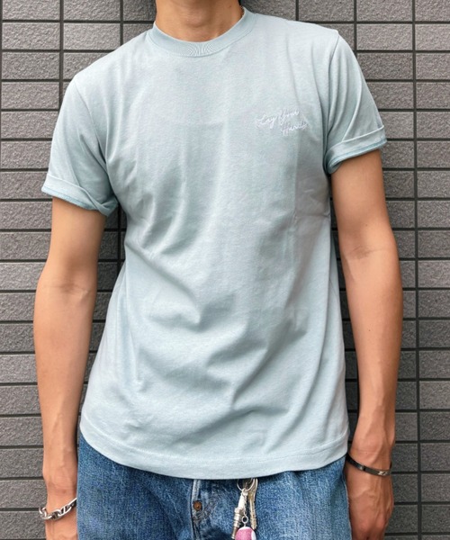 B'day(ビーデイ)の「ヘヴィウェイト天竺 ワンポイント刺繍 半袖 クルーネック コットン100%(Tシャツ/カットソー・メンズ・ブラック/ホワイト/ブルーグリーン・LARGE/MEDIUM)」の5枚目の写真