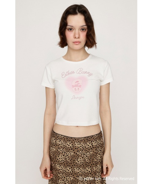 SLY(スライ)の「Esther Bunny x SLY HEART PRINT エスターバニー スライ ハートプリント Tシャツ 半袖 夏服(Tシャツ/カットソー・レディース・ブラック/杢グレー/ホワイト・FREE)」の8枚目の写真
