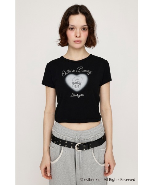 SLY(スライ)の「Esther Bunny x SLY HEART PRINT エスターバニー スライ ハートプリント Tシャツ 半袖 夏服(Tシャツ/カットソー・レディース・ブラック/杢グレー/ホワイト・FREE)」の12枚目の写真