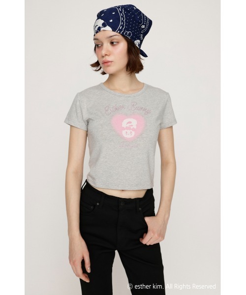 SLY(スライ)の「Esther Bunny x SLY HEART PRINT エスターバニー スライ ハートプリント Tシャツ 半袖 夏服(Tシャツ/カットソー・レディース・ブラック/杢グレー/ホワイト・FREE)」の15枚目の写真