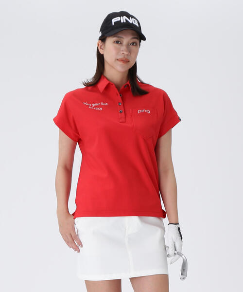 PING(ピン)の「【PING APPAREL】ハイテンションサッカー半袖ポロシャツ <GOLD> (LADIES)(ポロシャツ・レディース・ホワイト/ブラック/レッド・LL/M/L/S)」の4枚目の写真