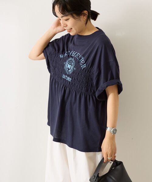 AMERICAN HOLIC(アメリカンホリック)の「カレッジプリントシャーリングプルオーバー(Tシャツ/カットソー・レディース・チャコールグレー/ネイビー/オフホワイト・M/L)」の6枚目の写真