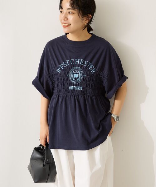 AMERICAN HOLIC(アメリカンホリック)の「カレッジプリントシャーリングプルオーバー(Tシャツ/カットソー・レディース・チャコールグレー/ネイビー/オフホワイト・M/L)」の3枚目の写真