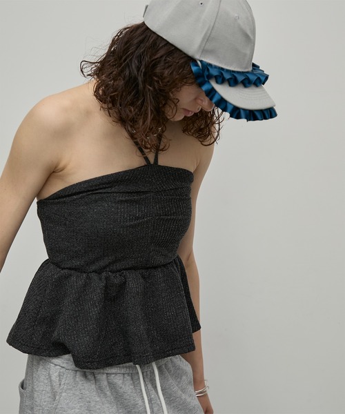 uyu.（ウユ）の「サテンダブルフリルキャップ（キャップ・レディース・グレー/ネイビー・FREE）」の6枚目の写真