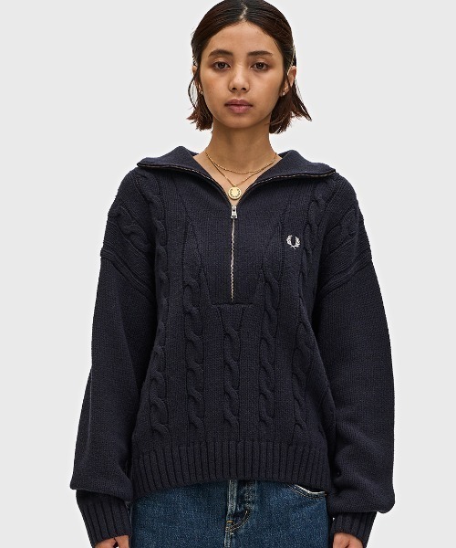 Half Zip Cable Knit Jumper／ハーフジップケーブルニット（ニット