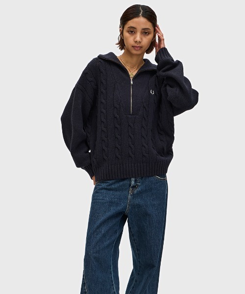 Half Zip Cable Knit Jumper／ハーフジップケーブルニット（ニット