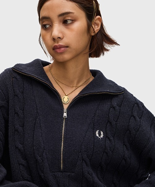 Half Zip Cable Knit Jumper／ハーフジップケーブルニット（ニット