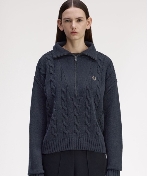 Half Zip Cable Knit Jumper／ハーフジップケーブルニット（ニット