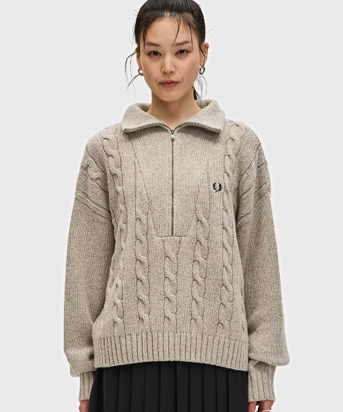 Half Zip Cable Knit Jumper／ハーフジップケーブルニット（ニット