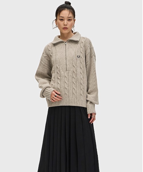 【即日発送】フレッドペリー ハーフジップニット FRED PERRY（フレッドペリー） ハーフジップ ケーブル ニット