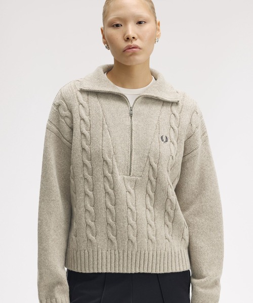 Half Zip Cable Knit Jumper／ハーフジップケーブルニット（ニット