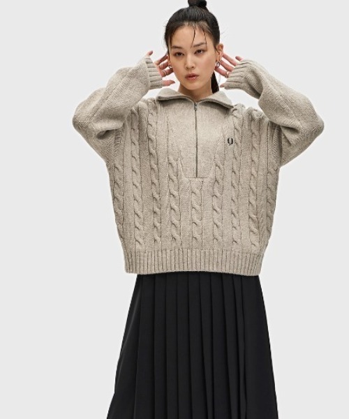 フレッドペリー half zip-up ニットセーター Waffle Stitch Half Zip Jumper(S 102：BLACK): | FRED PERRY JAPAN