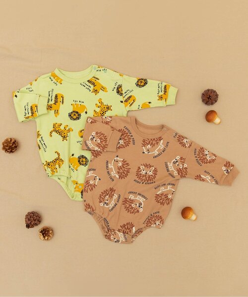 BREEZE（ブリーズ）の「Bpop どうぶつ総柄ボディオール（ロンパース・キッズ・レモンイエロー/ベージュ・70/80）」の4枚目の写真