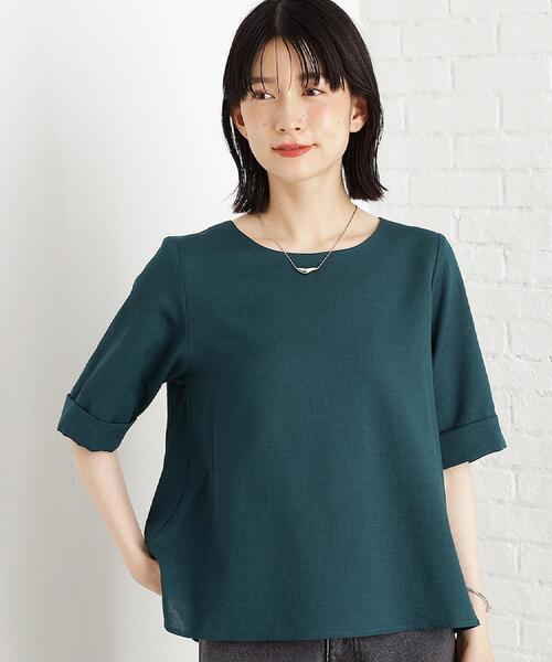 THE SHOP TK （ザ ショップ ティーケー ）の「麻調メッシュブラウス【二の腕カバー/洗える】（シャツ/ブラウス・レディース・オレンジ/ベージュ/スミクロ/ダークグリーン・13/12）」の3枚目の写真