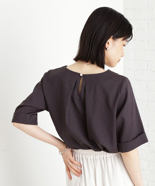 THE SHOP TK （ザ ショップ ティーケー ）の「麻調メッシュブラウス【二の腕カバー/洗える】（シャツ/ブラウス・レディース・オレンジ/ベージュ/スミクロ/ダークグリーン・13/12）」の7枚目の写真