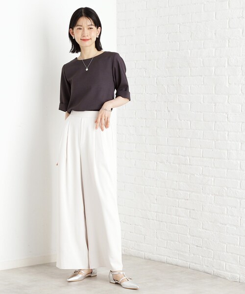 THE SHOP TK （ザ ショップ ティーケー ）の「麻調メッシュブラウス【二の腕カバー/洗える】（シャツ/ブラウス・レディース・オレンジ/ベージュ/スミクロ/ダークグリーン・13/12）」の8枚目の写真