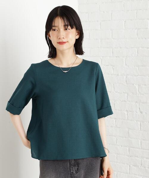 THE SHOP TK （ザ ショップ ティーケー ）の「麻調メッシュブラウス【二の腕カバー/洗える】（シャツ/ブラウス・レディース・オレンジ/ベージュ/スミクロ/ダークグリーン・13/12）」の10枚目の写真