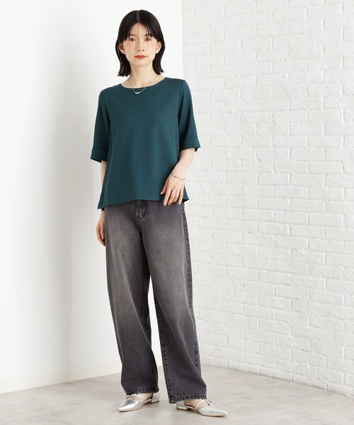 THE SHOP TK （ザ ショップ ティーケー ）の「麻調メッシュブラウス【二の腕カバー/洗える】（シャツ/ブラウス・レディース・オレンジ/ベージュ/スミクロ/ダークグリーン・13/12）」の12枚目の写真