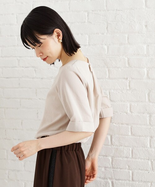 THE SHOP TK （ザ ショップ ティーケー ）の「麻調メッシュブラウス【二の腕カバー/洗える】（シャツ/ブラウス・レディース・オレンジ/ベージュ/スミクロ/ダークグリーン・13/12）」の15枚目の写真