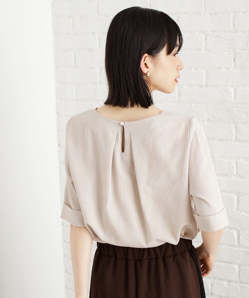 THE SHOP TK （ザ ショップ ティーケー ）の「麻調メッシュブラウス【二の腕カバー/洗える】（シャツ/ブラウス・レディース・オレンジ/ベージュ/スミクロ/ダークグリーン・13/12）」の16枚目の写真