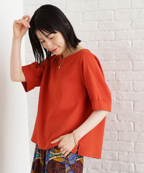 THE SHOP TK （ザ ショップ ティーケー ）の「麻調メッシュブラウス【二の腕カバー/洗える】（シャツ/ブラウス・レディース・オレンジ/ベージュ/スミクロ/ダークグリーン・13/12）」の19枚目の写真