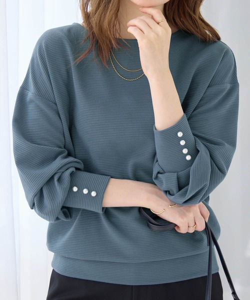 alotta(アロッタ)の「パール調ボタン柔らかカットソーゆるトップス(Tシャツ/カットソー・レディース・ブラック/モカ/ネイビー/ボルドー/グレイッシュブルー・LL/L/M)」の15枚目の写真