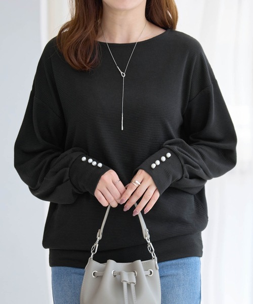 alotta(アロッタ)の「パール調ボタン柔らかカットソーゆるトップス(Tシャツ/カットソー・レディース・ブラック/モカ/ネイビー/ボルドー/グレイッシュブルー・LL/L/M)」の20枚目の写真