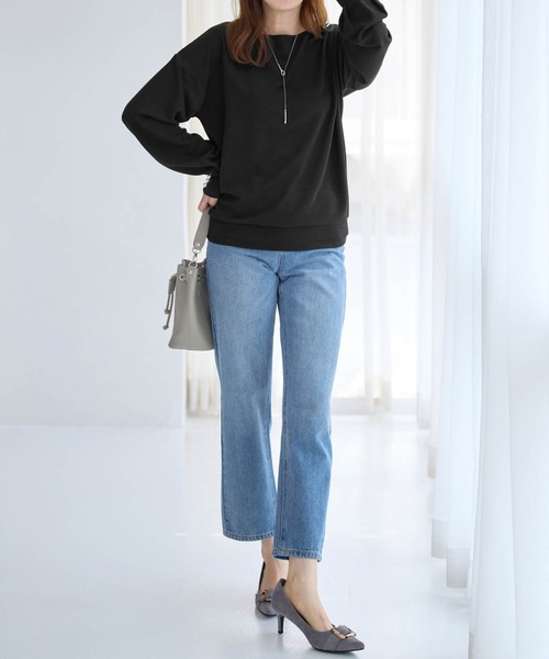 alotta(アロッタ)の「パール調ボタン柔らかカットソーゆるトップス(Tシャツ/カットソー・レディース・ブラック/モカ/ネイビー/ボルドー/グレイッシュブルー・LL/L/M)」の21枚目の写真