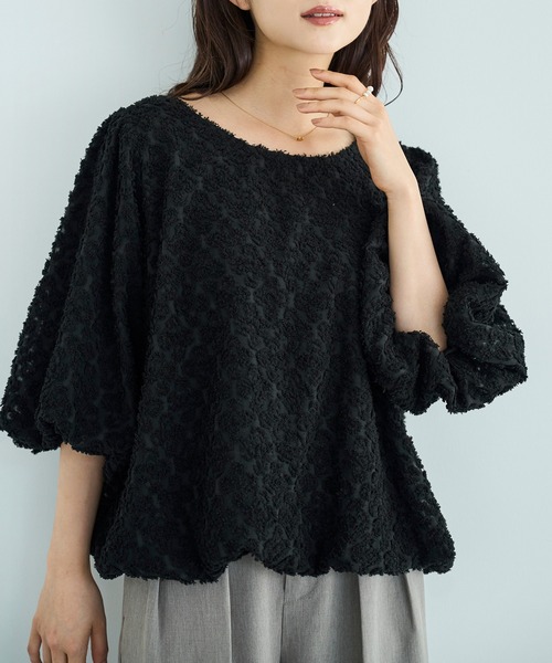 バルーンシルエット ジャガードブラウス【587144】（シャツ