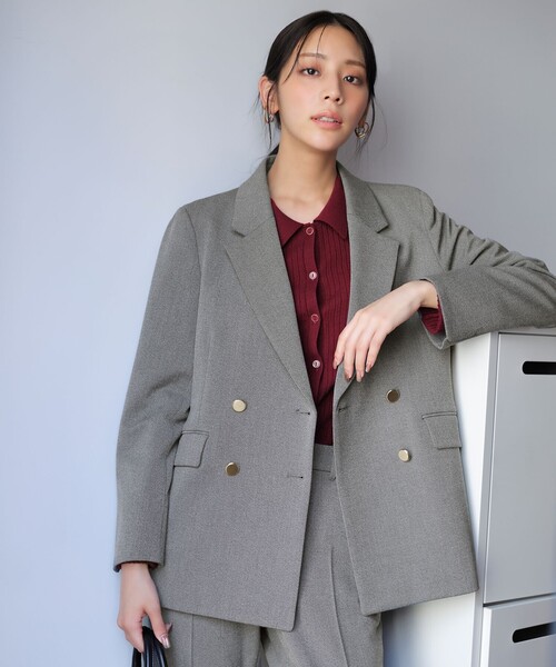 美品✨ UJOH サイドカット テーラードジャケット 日本製 グレージュ L セール】ビューティサーモ2WAYストレッチ テーラードジャケット