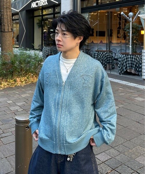 ADAMASTE（アダマスト）の「Sparkle Sweat Zip-Up Cardigan - スパークルスウェットジップアップカーディガン（カーディガン/ボレロ・メンズ・グリーン/ブラック/グレー・MEDIUM/LARGE）」の3枚目の写真