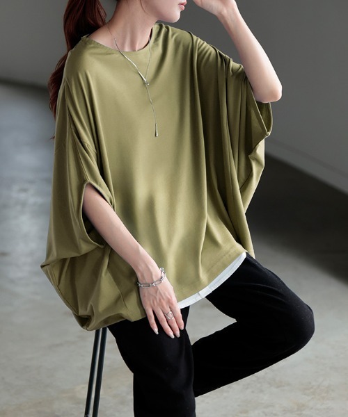 HUG.U(ハグユー)の「接触冷感 ドルマンTシャツ(Tシャツ/カットソー・レディース・ブラック/ライトブルー/カーキ/アイボリー・FREE)」の6枚目の写真