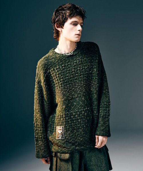 glamb(グラム)の「Backstage Knit / バックステージニット(ニット/セーター・メンズ・ブラック/カーキ・S/M/L)」の2枚目の写真